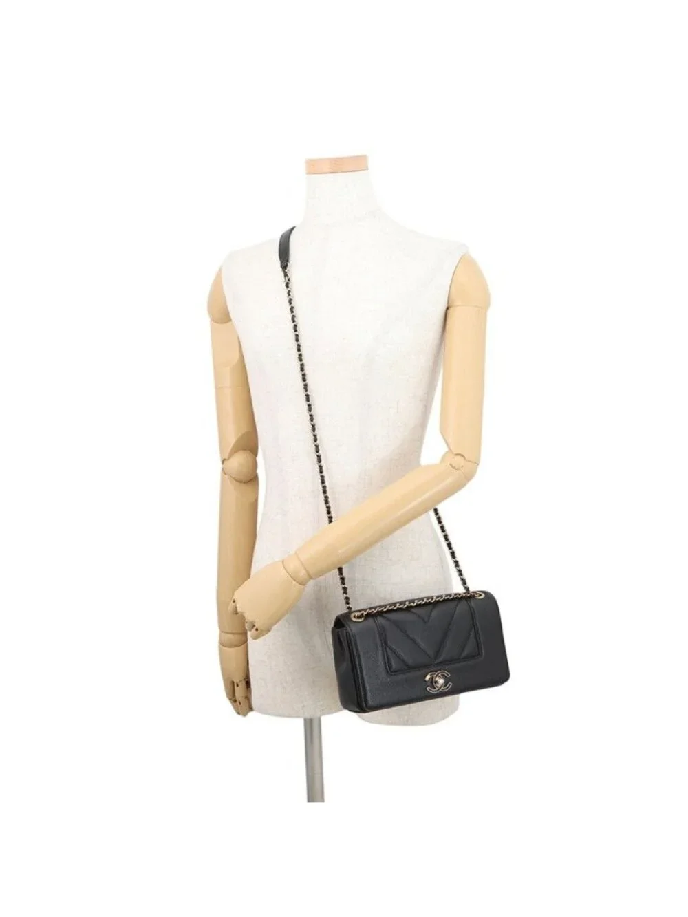 Chanel Chain Shoulder Bag Mademoiselle Stitch Double Flap Leather 2-Way Black